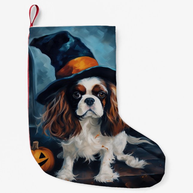 Calcetín Navideño Pequeño Cavalier King Pumpkins Halloween Scary (Anverso)