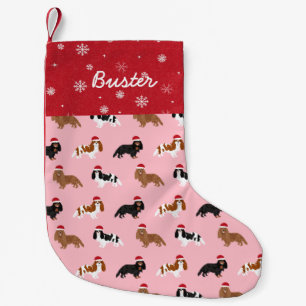 Calcetín Navideño Pequeño Cavalier Rey Carlos Spaniel santa pastas rosas
