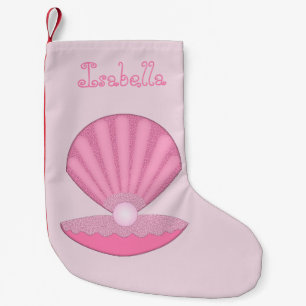 Calcetín Navideño Pequeño Caza de ostión de la bebé rosa y nombre personaliz
