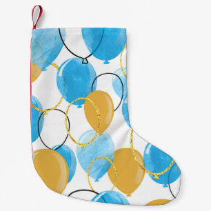 Calcetín Navideño Pequeño Cepa de globos dorados de color azul y brillante