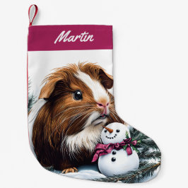 Calcetín Navideño Pequeño Cerdo de Guinea y muñeco de nieve