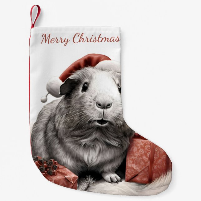 Calcetín Navideño Pequeño Cerdo de Santa Guinea (Anverso)