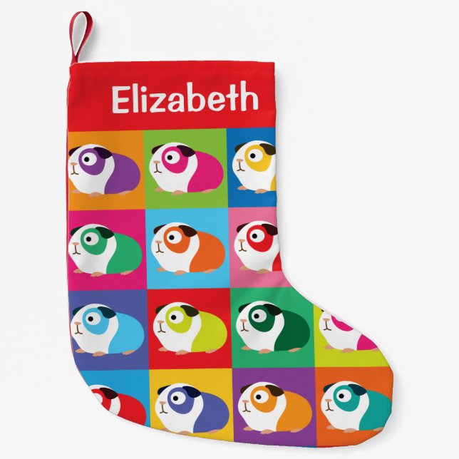 Calcetín Navideño Pequeño Cerdos de arte pop de Guinea (Anverso)