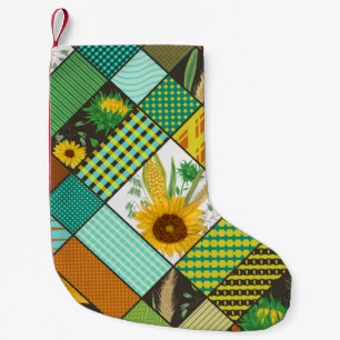 Calcetín Navideño Pequeño Cereales de patchwork, girasoles, motivos geométri