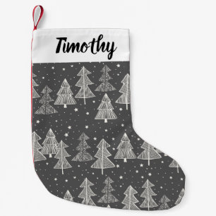Calcetín Navideño Pequeño Chalkboard Árboles de Navidad dibujados a mano Nev