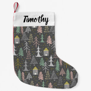 Calcetín Navideño Pequeño Chalkboard Árboles de Navidad y casas de color ama