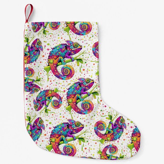Calcetín Navideño Pequeño Chameleon Paint Stains Watercolor Style (Anverso)