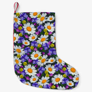 Calcetín Navideño Pequeño Chamomile, flores silvestres: patrón sin costuras.