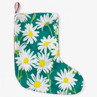 Calcetín Navideño Pequeño Chamomile Turquoise: Ilustracion floral sin foco.