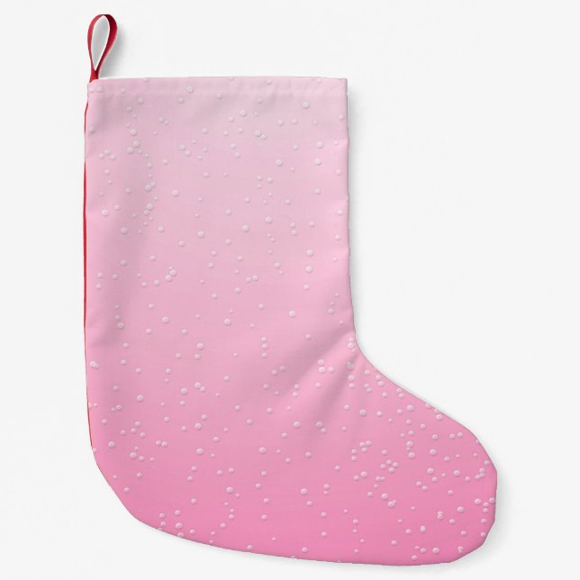 Calcetín Navideño Pequeño Champagne rosado con pequeñas burbujas fondo arte (Anverso)