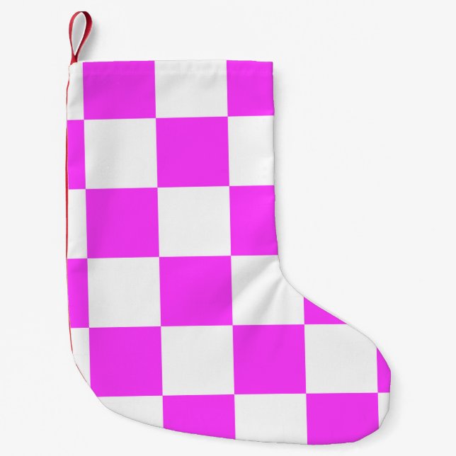Calcetín Navideño Pequeño Checkered pattern tile background. White and Pinka (Anverso)