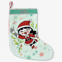 Calcetín Navideño Pequeño Cheerful Santa Girl