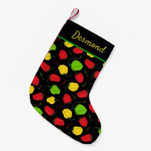 Calcetín Navideño Pequeño Chef jamaiquino escocés caribeño Bonnet Chilis