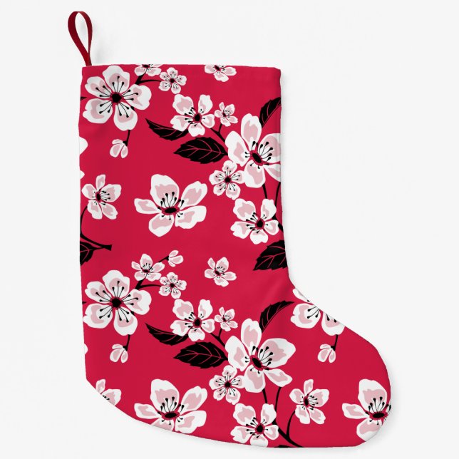 CALCETÍN NAVIDEÑO PEQUEÑO CHERRY BLOSSOM - SAKURA (ROJO) (Anverso)