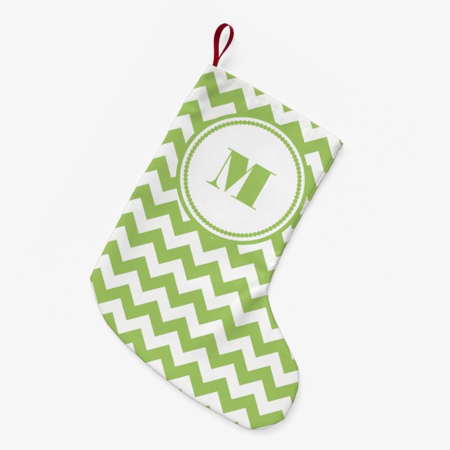 Calcetín Navideño Pequeño Chevron blanco trenzado monogramado Lime Green (Frente (Colgado))