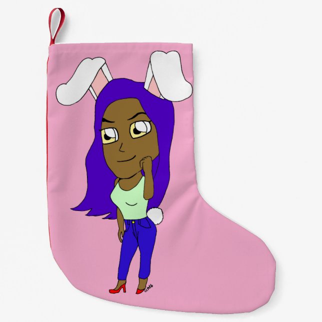 Calcetín Navideño Pequeño Chibi conejita (Anverso)