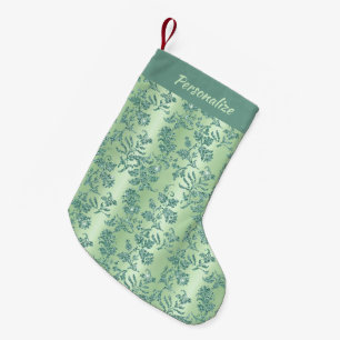 Calcetín Navideño Pequeño Chic Verde Azul Floral Brillo Patrón Elegante Navi