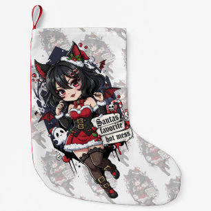 Calcetín Navideño Pequeño Chica Chibi Diabla de Goth Navidad Desastre Calien