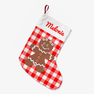 Calcetín Navideño Pequeño Chica de pan de cuajo rojo Gingham Monograma