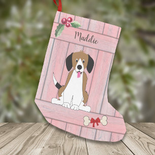 Calcetín Navideño Pequeño Chica de perro Beagle Cute Monograma de madera ros