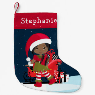 Calcetín Navideño Pequeño Chica del Elfo Negro con Navidades de Rudolph en a