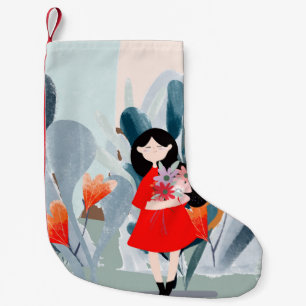 Calcetín Navideño Pequeño Chica en el bosque, personalizado de naturaleza ve