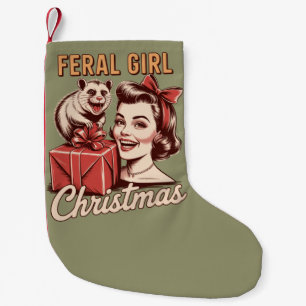 Calcetín Navideño Pequeño Chica Feral Navidad Oposum Xmas Basura Retro