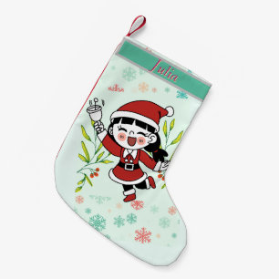 Calcetín Navideño Pequeño Chica Santa Alegre