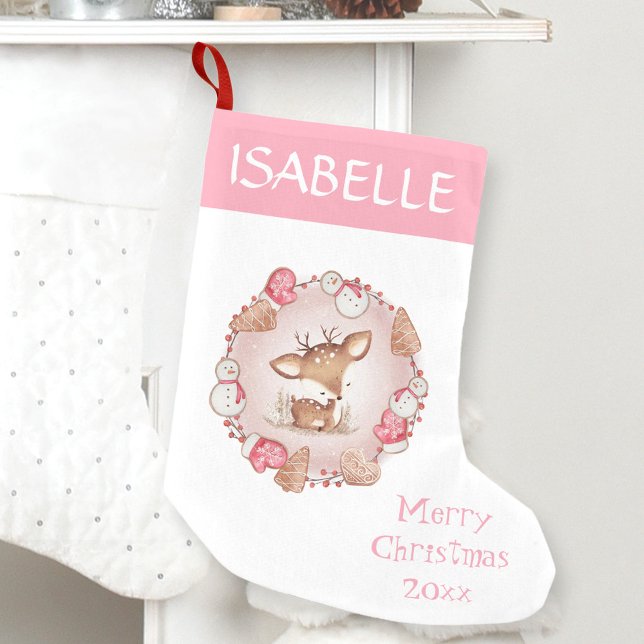 Calcetín Navideño Pequeño Chicas Cuelgan Navidades Rosa de Cerveza (Girls' Cute Deer Pink Christmas Stocking)