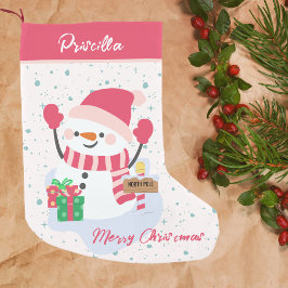 Calcetín Navideño Pequeño Chicas se divierten con el muñeco de nieve