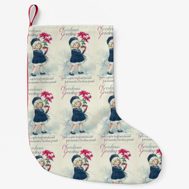 Calcetín Navideño Pequeño Chicas victorianos invitan a la Navidad (Anverso)