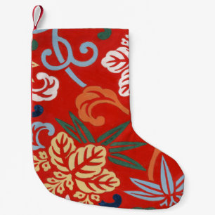 Calcetín Navideño Pequeño Chinoiserie Floral Japonés Rojo Kimono Hawaiano