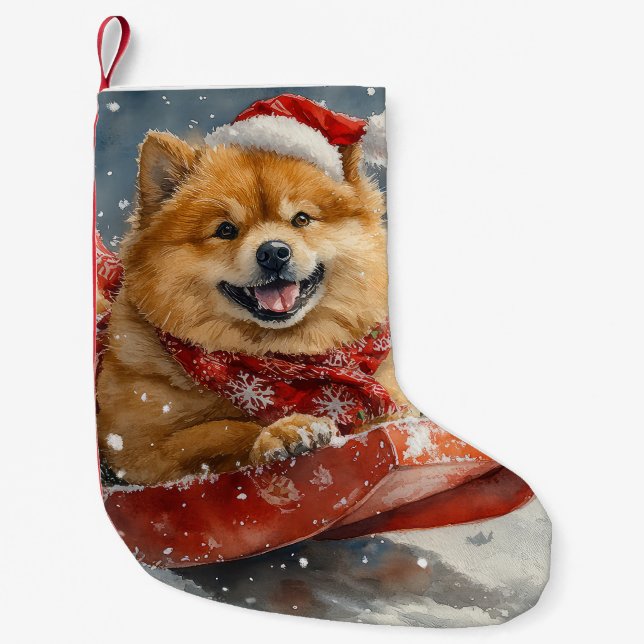 Calcetín Navideño Pequeño Chow Chow Dog en Sledge Let it Snow Navidades (Anverso)