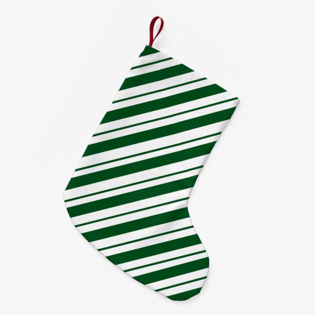 Calcetín Navideño Pequeño Christmas Candy Cane Stripes in Green and White  (Frente (Colgado))