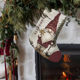 Calcetín Navideño Pequeño Christmas Gnome for the Holidays Custom Name 