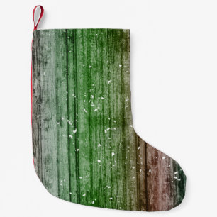 Calcetín Navideño Pequeño Christmas Retro Red Green Rustic Wood Texture