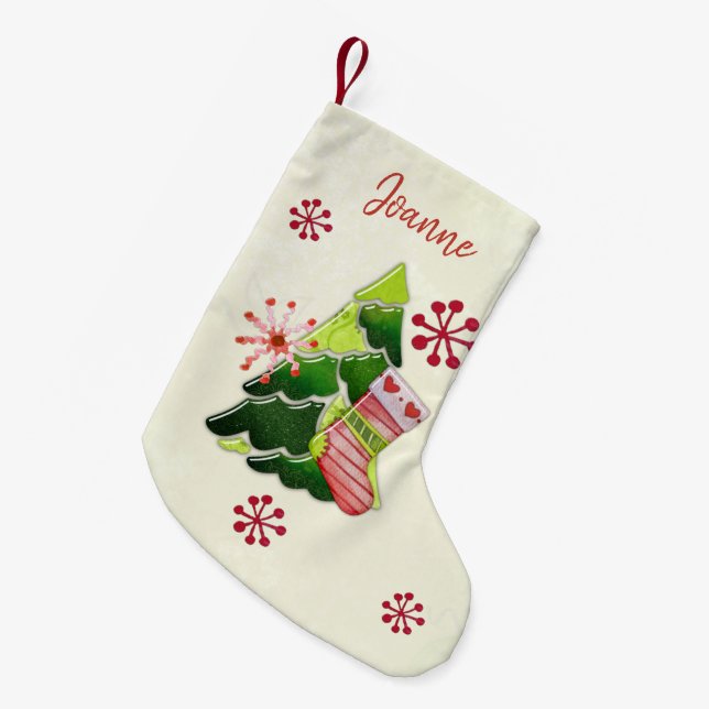Calcetín Navideño Pequeño Christmas Tree and Stocking Whimsey (Frente (Colgado))