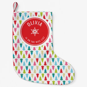 Calcetín Navideño Pequeño CHRISTMAS TREE PATTERN festivo moderno mínimo rojo