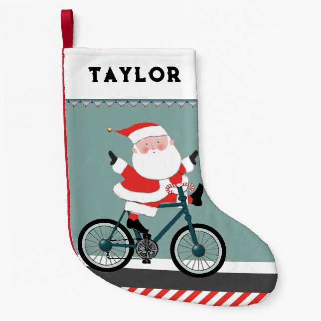 Calcetín Navideño Pequeño Ciclismo Bicicleta (Anverso)