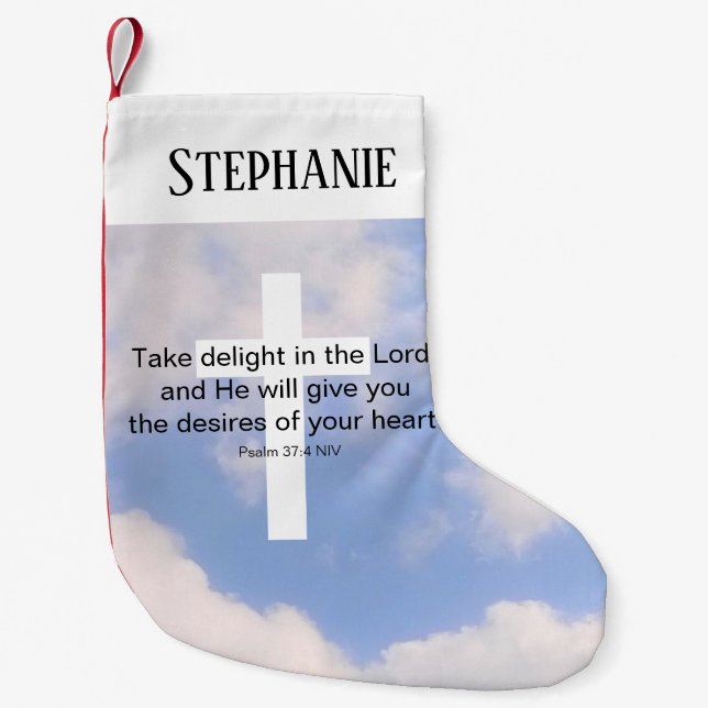 Calcetín Navideño Pequeño Cielo azul y la cruz blanca la Biblia cristiana Ve (Anverso)