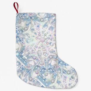 Calcetín Navideño Pequeño Cielo de encaje cerámico azul y copo de nieve