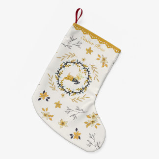 Calcetín Navideño Pequeño Ciervo Floral Crema Amarillo en Navidad