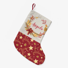Calcetín Navideño Pequeño Ciervos rústicos naturales personalizados de la
