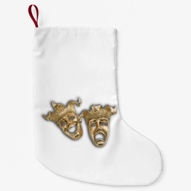 Calcetín Navideño Pequeño Cine de comedia y tragedia máscaras oro (Anverso)