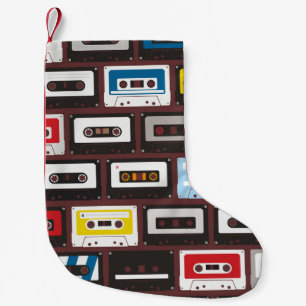 Calcetín Navideño Pequeño Cintas de audio antiguas, fondo sin costuras.