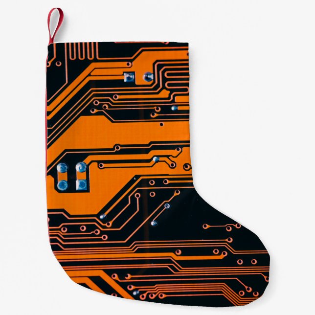 Calcetín Navideño Pequeño Circuit board. Electronic computer hardware techno (Anverso)