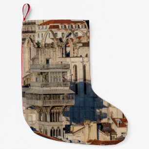 Calcetín Navideño Pequeño Ciudad antigua de Lisboa con torre de visión y rui