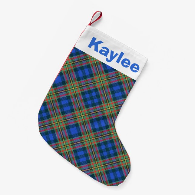 Calcetín Navideño Pequeño Clan Charm MacLellan Tartan (Frente (Colgado))