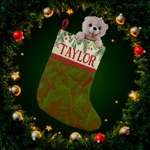 Calcetín Navideño Pequeño Clásico de Vintage William Morris Rojo Verde