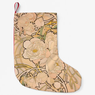 Calcetín Navideño Pequeño Clásico patrón de jardín de peonías Art Nouveau de